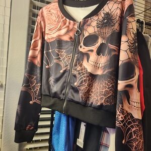 SHEIN Black and Pink Skull Bomber Jacket